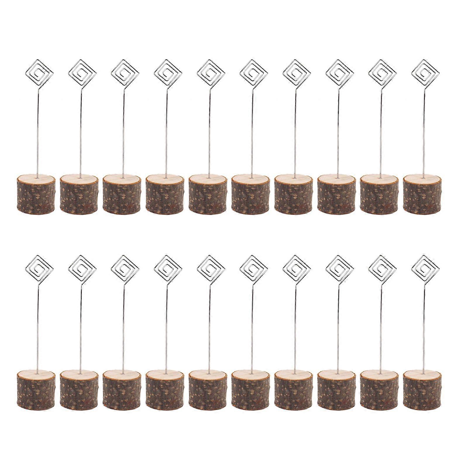 20Pcs Wooden Table Number Holders with Photo Clips for Wedding Party Decoration and Notes