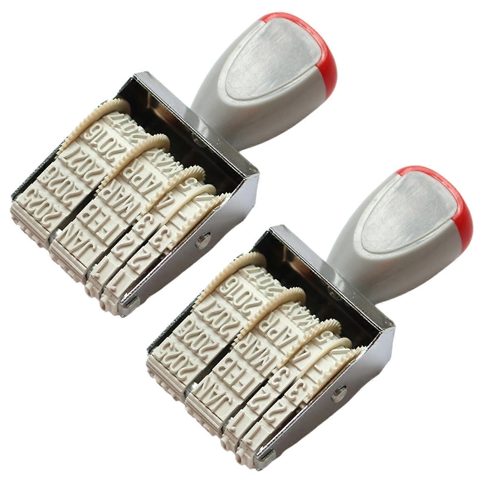 2Pcs Adjustable ABS Stamper Line Dater Rotating English Date Stamper For Office Document Management Mailing Packaging Multicolor