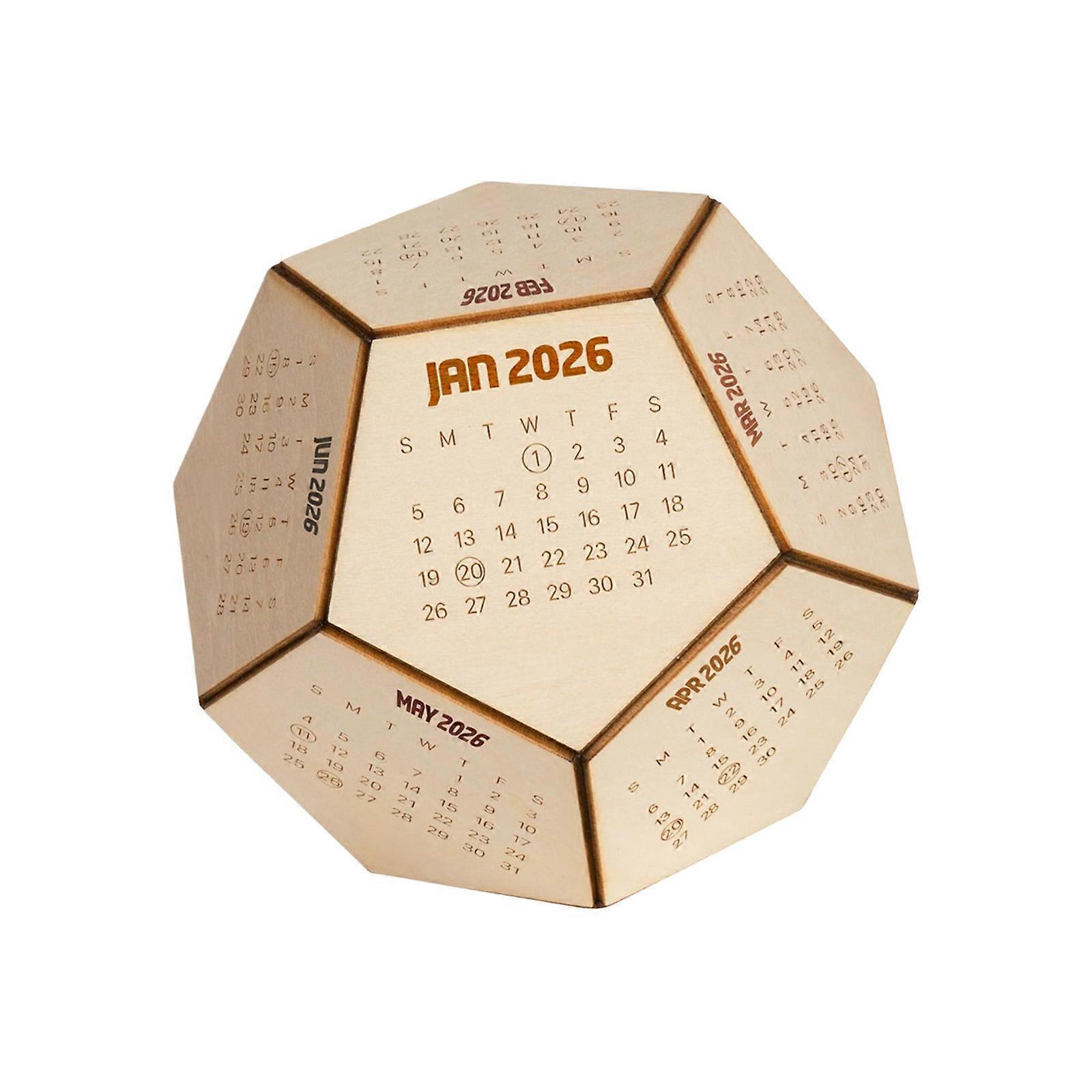 2026 Desktop Wood Calendar Cubic Shape Wooden Calendar with 12 Sided Date Display for Desk Shelf Display New Year Gift Multicolor