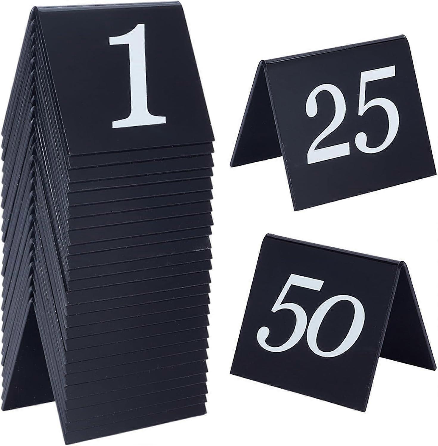 50pcs Tent Style Acrylic Table Numbers Signs 1-50 Double Sided Black Table Numbers Signs Acrylic Tent Table Numbers Stands Signs 2.1x2.5x1.9 Inch for 
