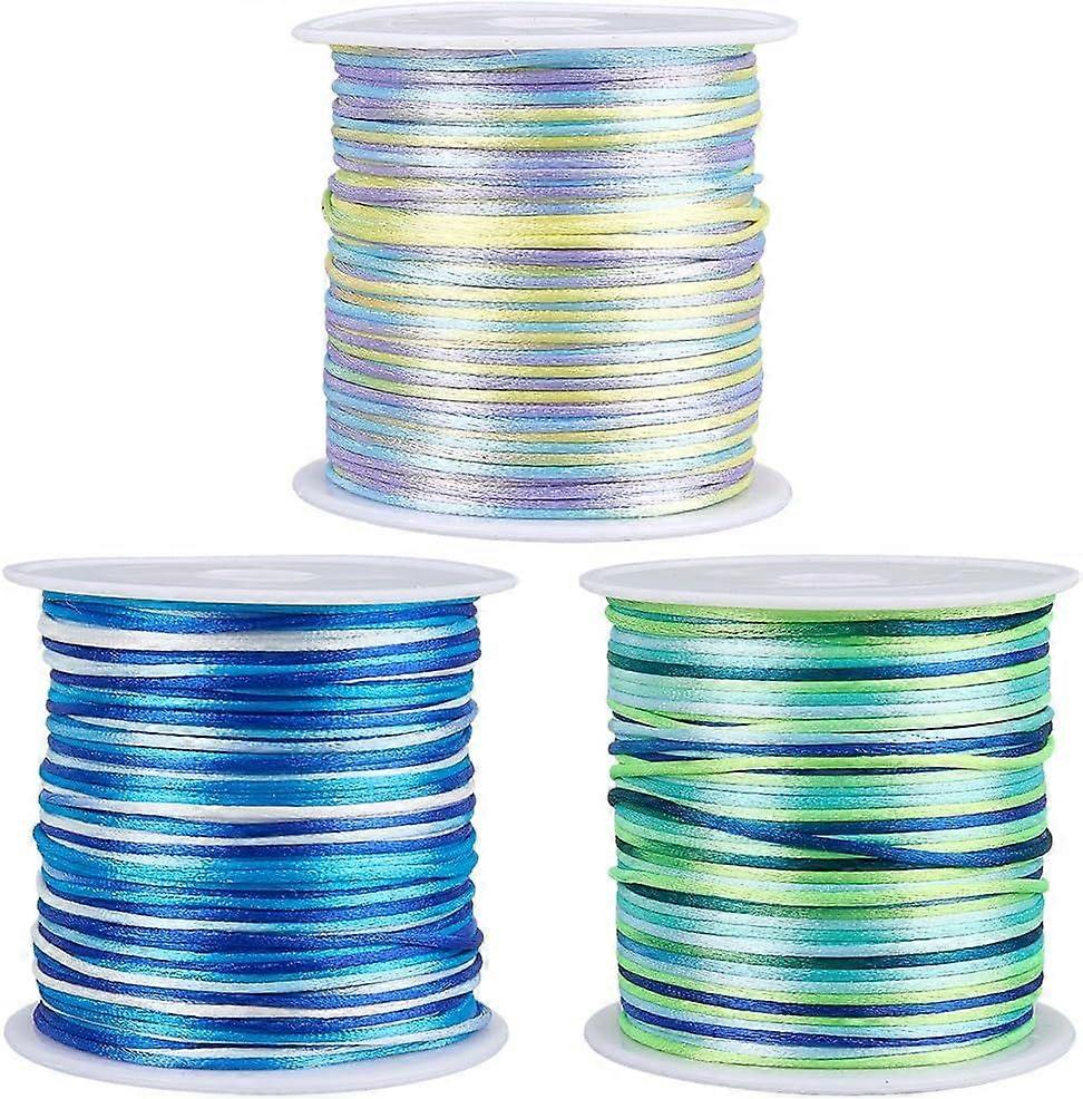 3 Rolls 3 Colors 150 Yards/137M 1mm Nylon Stringing Cord Jewelry Beading String Blue Green Yellow Satin Rattail Macrame Trim Knitting Rope Thread for 