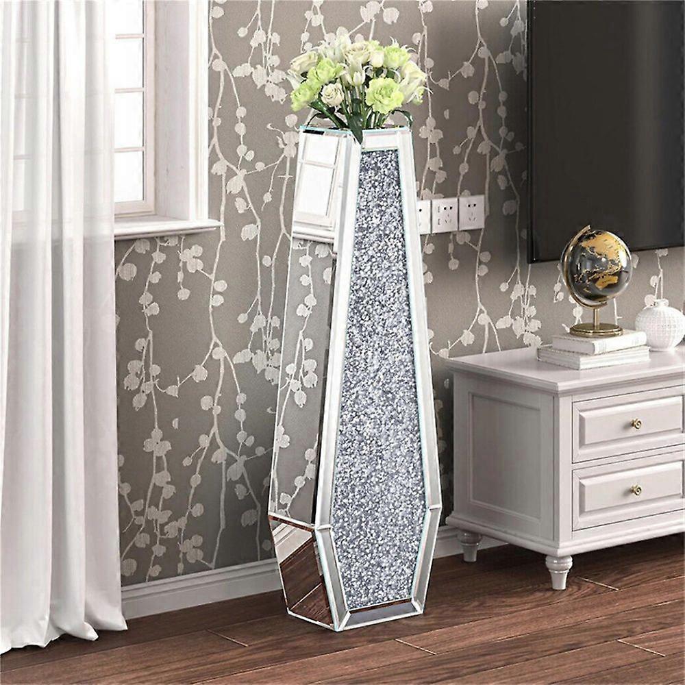 Vase de sol de luxe en argent effet miroir diamant concassé, grand vase en cristal sur pied