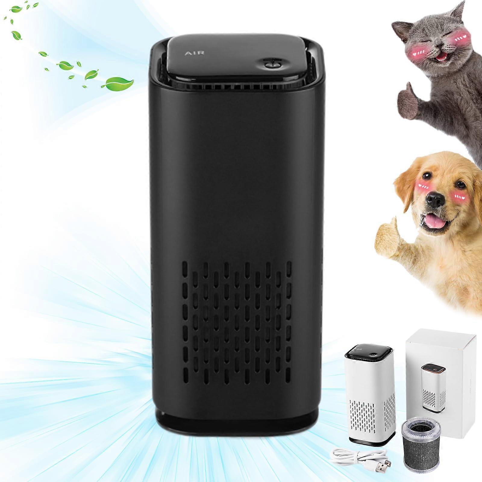 Pet Air Purifier with Reusable Filter for Home, Apartment, Dorm, Office, Mini Portable (Black)