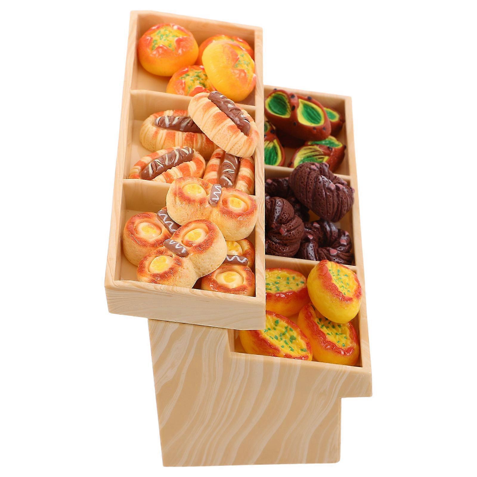 Small Bread Cabinet for Display 5Sets Miniature Simulated Bread Models