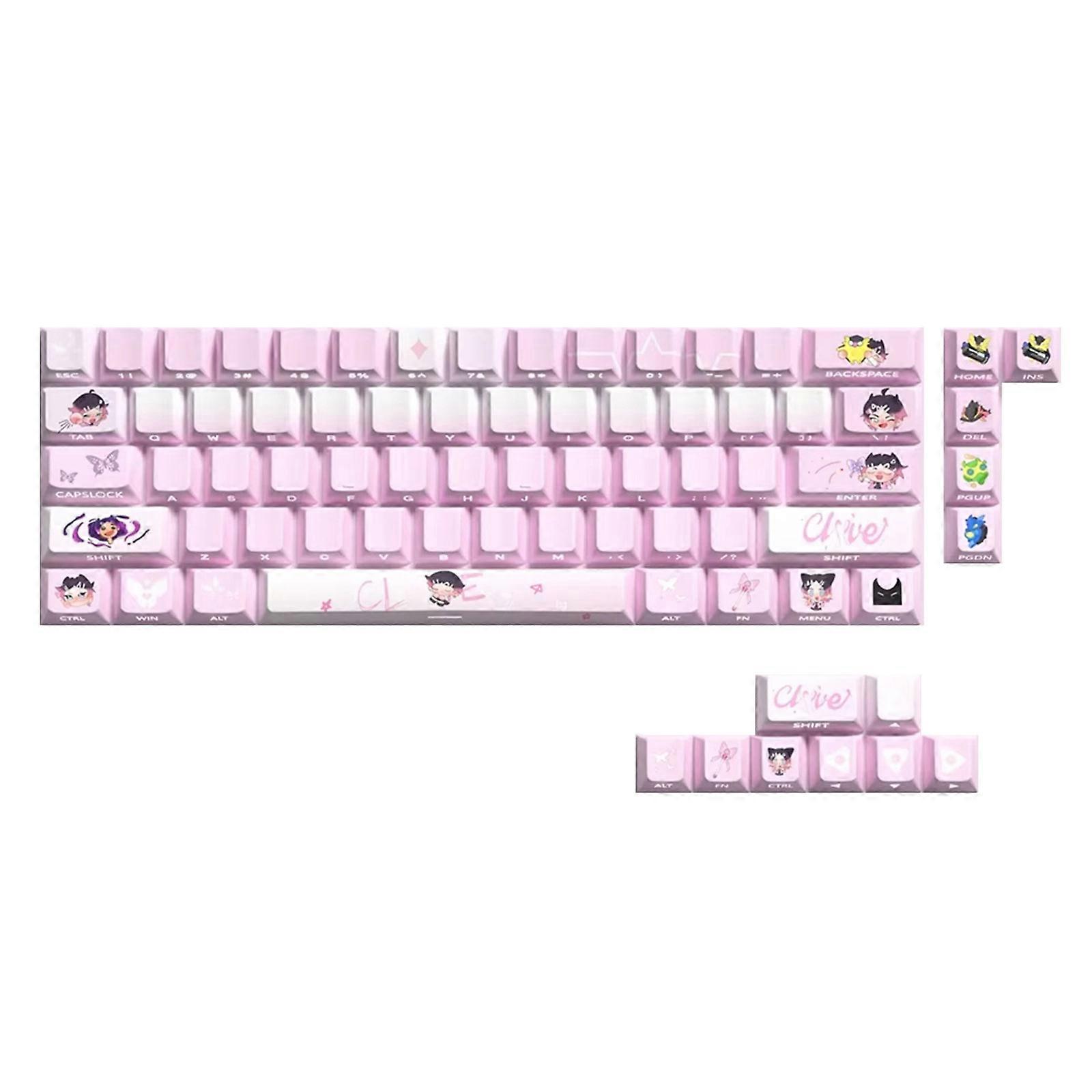 64/74Key Side Print Translucents Keycaps Original Profile Clove Pink Theme Backlit Keycap for Mechanical Keyboards Multicolor