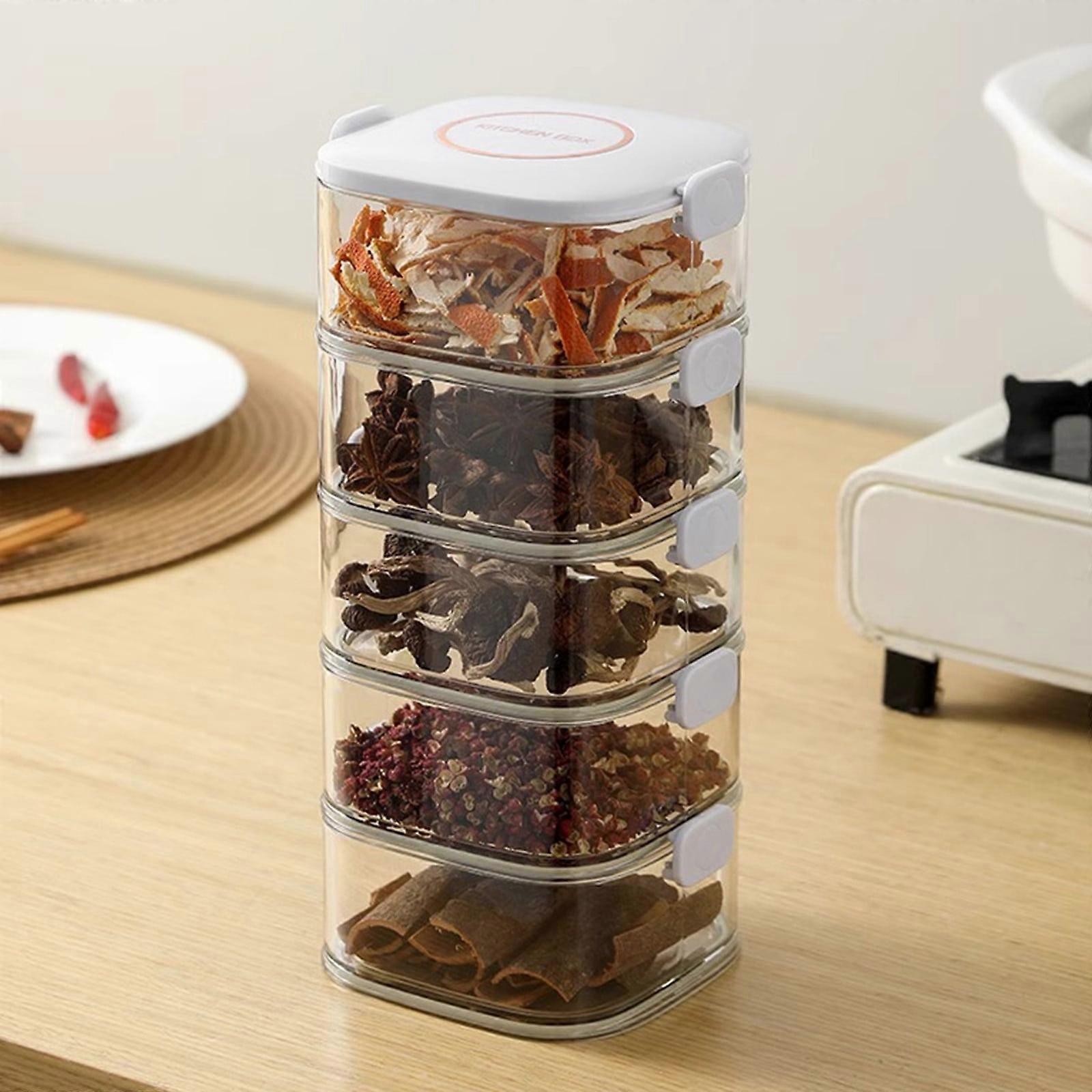 Txmfgh Clear ABS Plastic Spice Organizer Set - Stackable Storage Box with 5 Sizes, Space-Saving & Portable, compatible with kitchen and office use