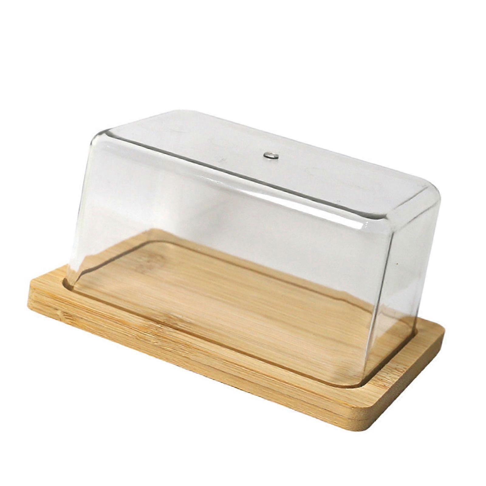 Butter Storage Box Rectangular Cheese Storage Tray Countertop Bamboos Butter Dish Plate with Clear Lid Butter Tableware Multicolor