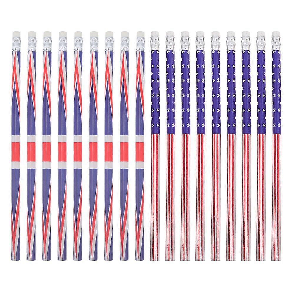 Wooden Flag Pencils for Patriotic Day Use 24Pcs Assorted Colors