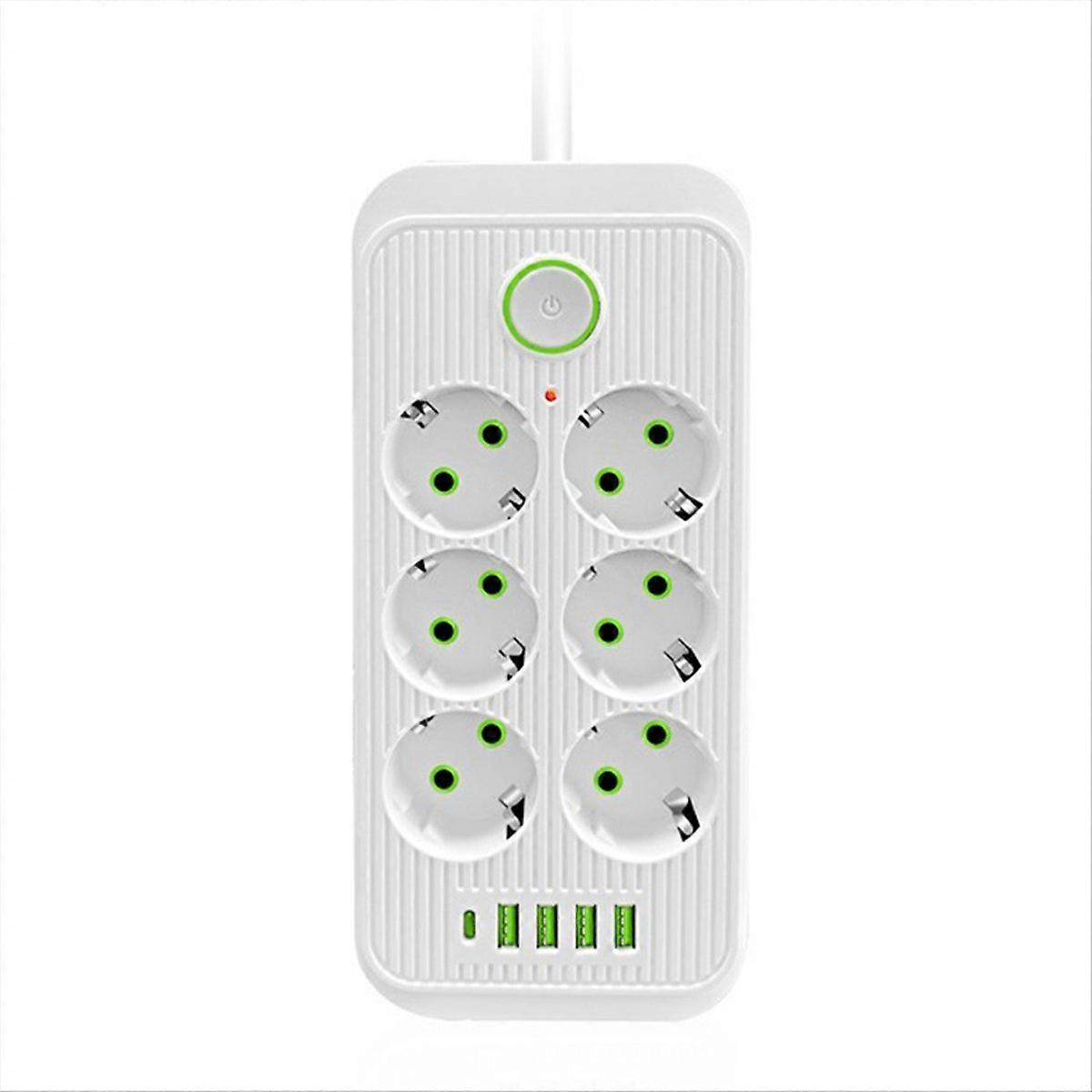 EU Power Strip Multiprise 6AC Outlets Electrical Socket EU Plug White