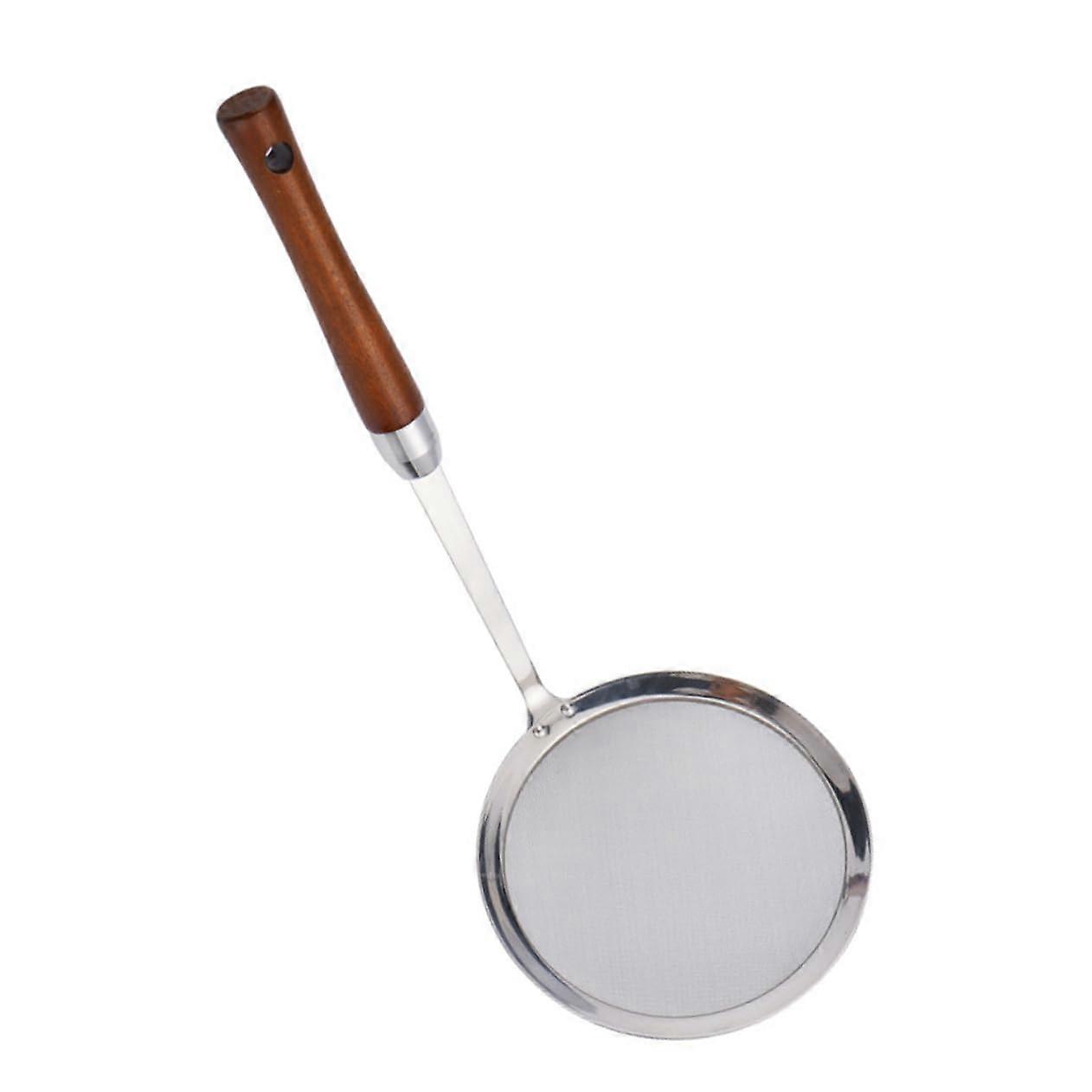 Stainless Steel Skimmer with Fine Mesh and Wooden Handle for Frying, Cooking and Oil Filtering