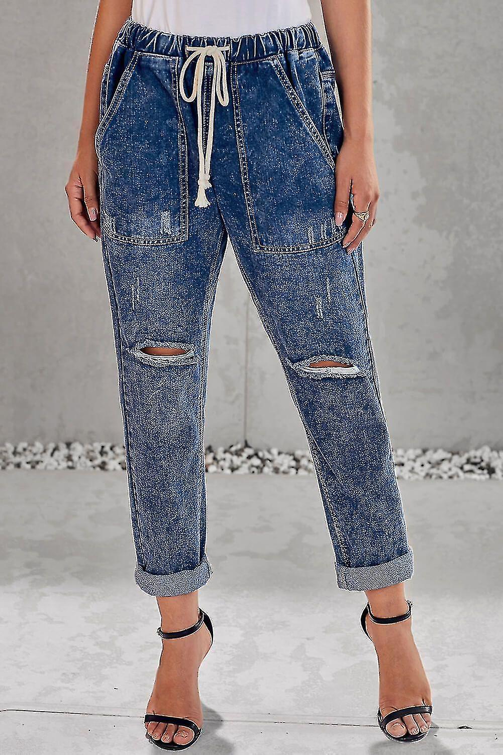 Gather Round Distressed Hole Pocketed Jean Jogger
