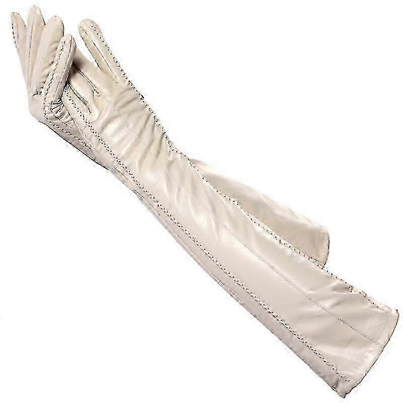 Högkvalitativa damer färg lammskinn läder handskar längd 47cm vinter varm mode långa handskar