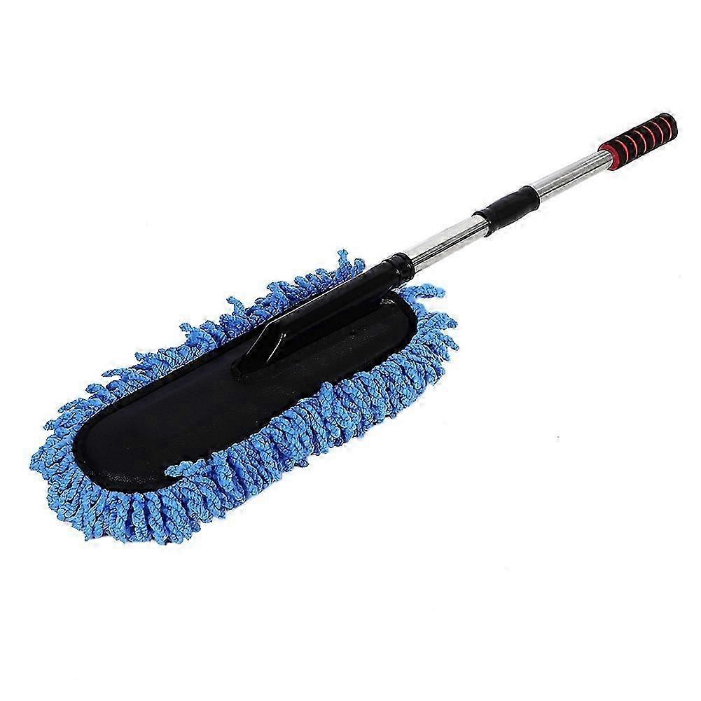 Car Cleaning Brush Window Duster Stainless Steel Retractable Handle Dusting Tool (Blue)
