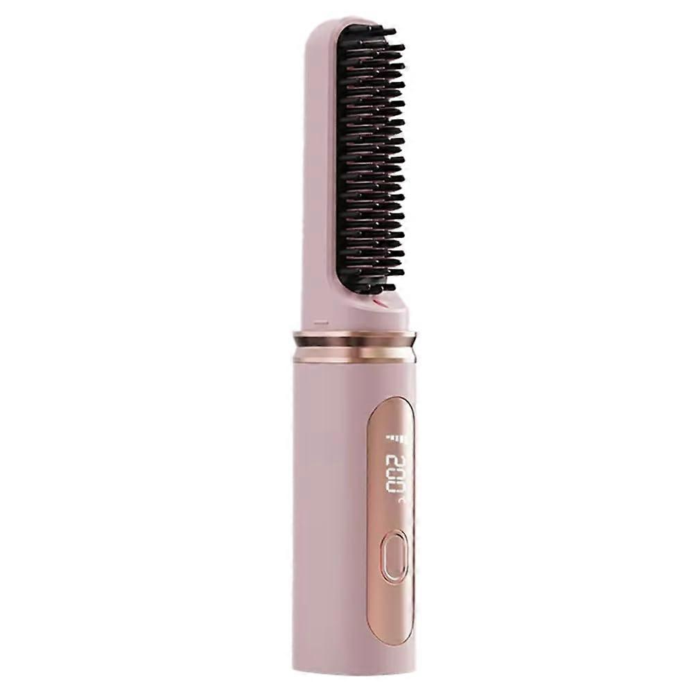 Cordless Hair Straightener Brush with Adjustable Temperature for Quick Styling on Curly Hair