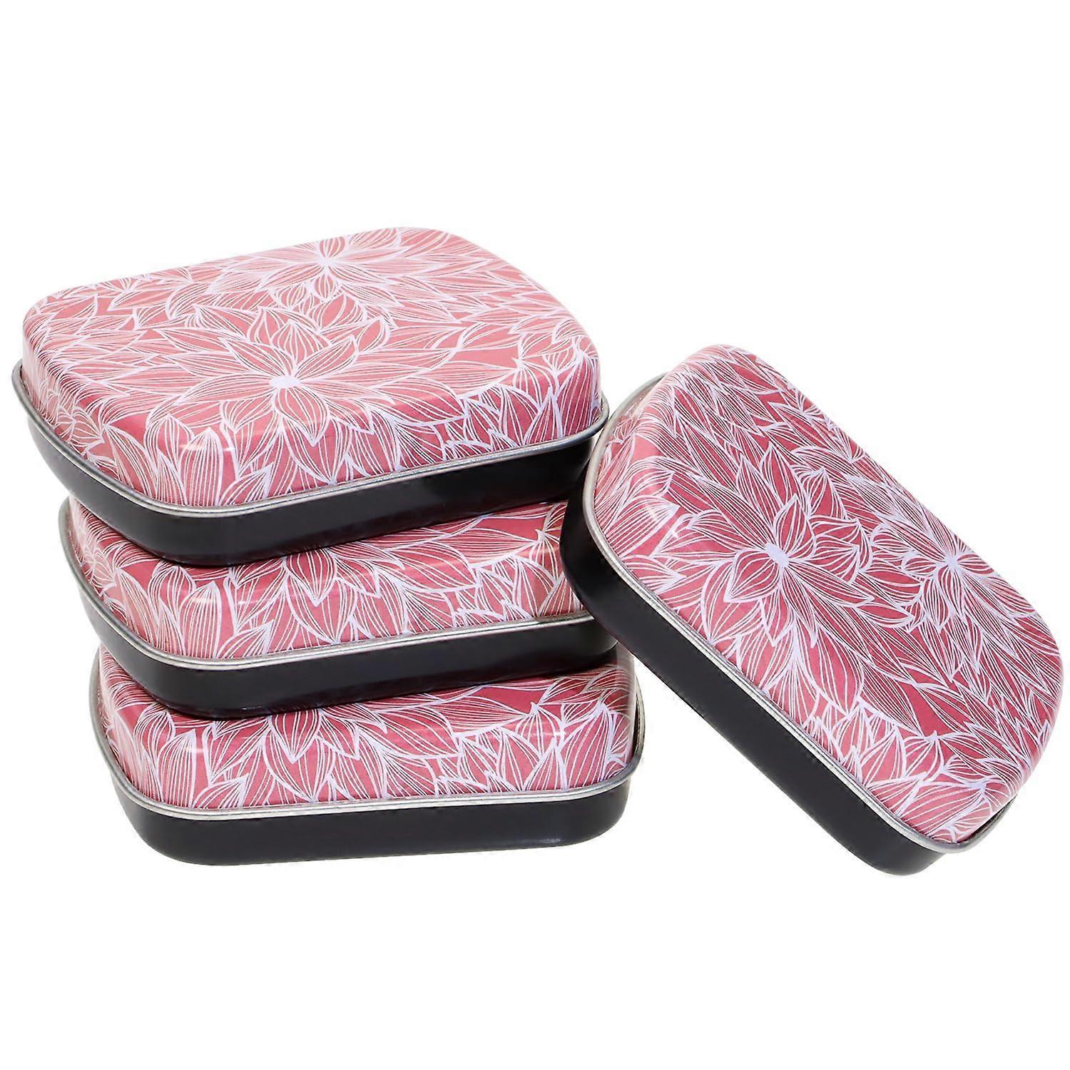 Metal Hinged Tin Box with Secure Lid, Small Rectangular Travel Container for Pills, Candy, Jewelry (4)