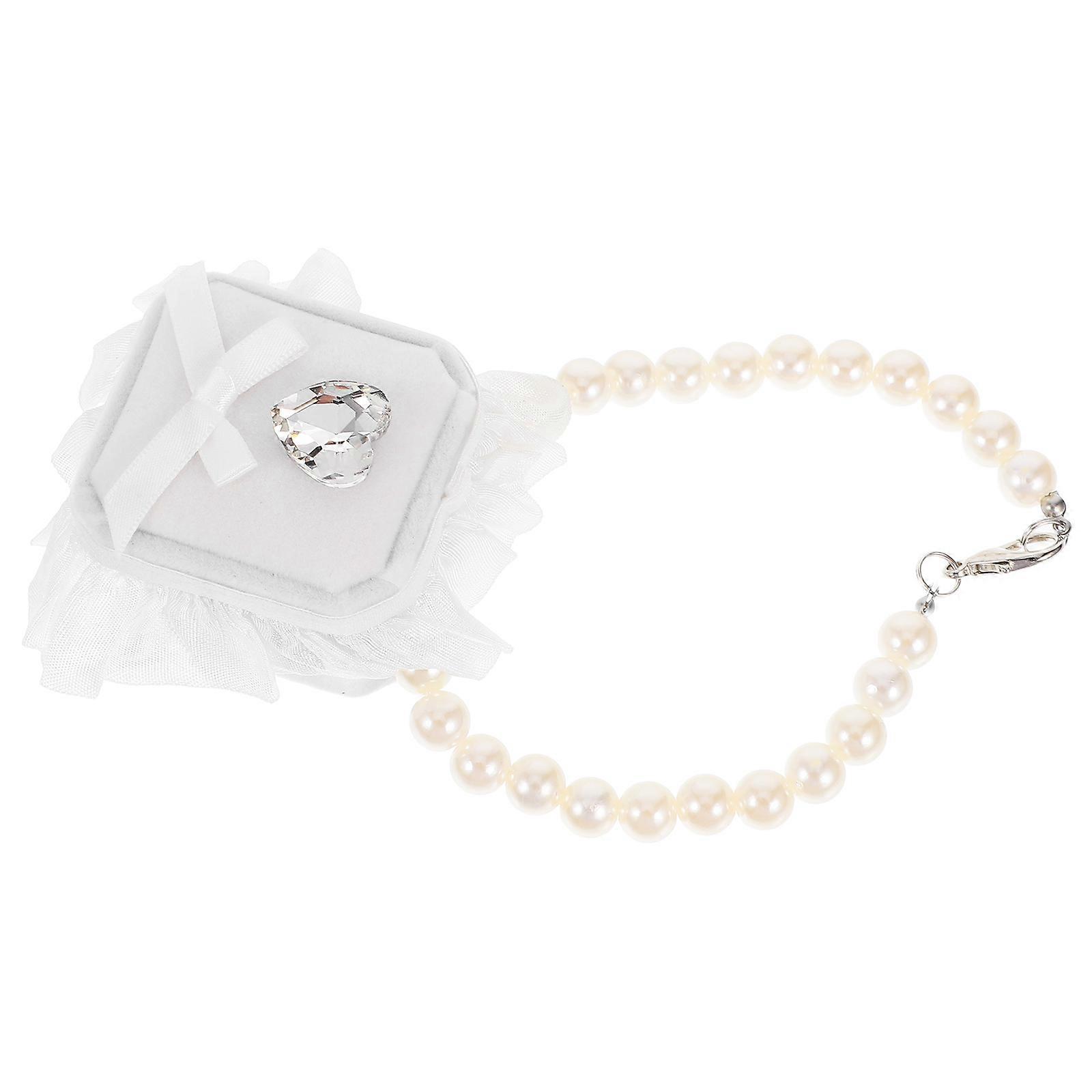 Wedding Dog Ring Holder Box for Proposal with Elegant Pearl Collar