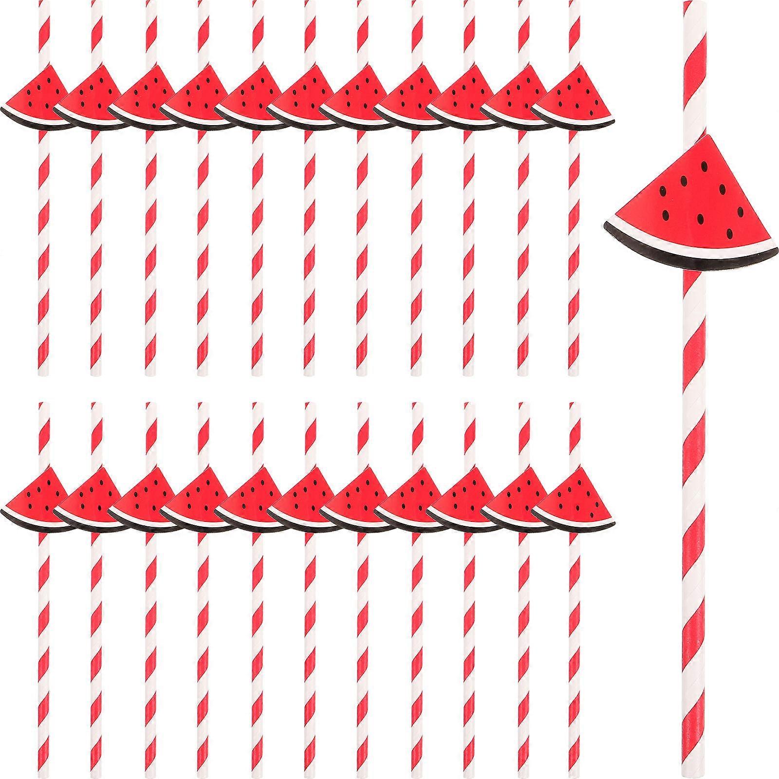 Party Drinking Straws Paper Watermelon Pattern for Use 150Pcs Tropical Supplies