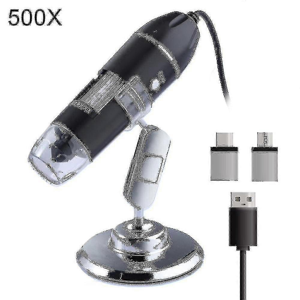 1600X 1000X 500X USB Microscope Handheld Digital Microscope 3 in 1 USB Type-c Micro Electronic 8 LEDs Microscopes with Bracket 25-26s