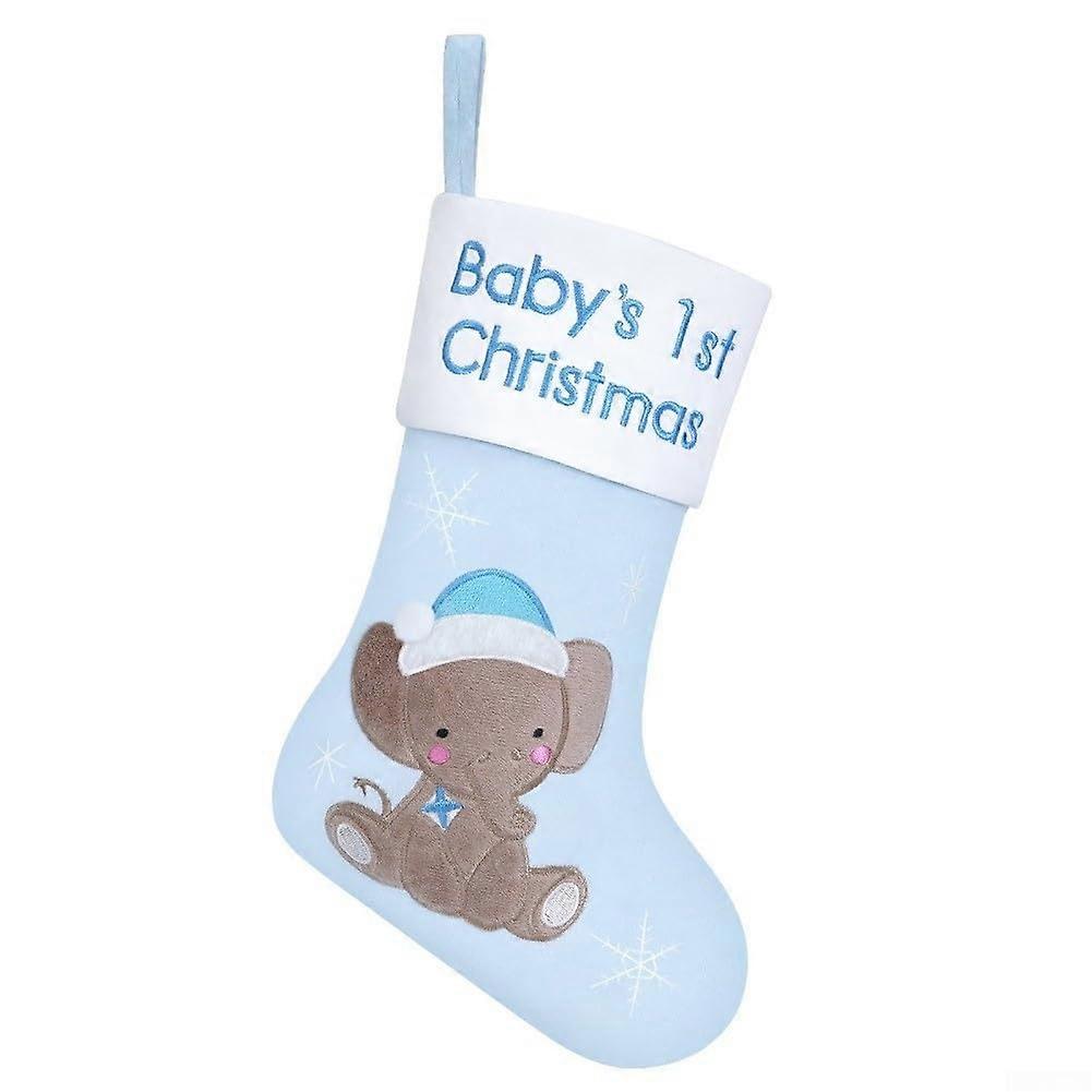 Baby Christmas Stocking Blue Elephant Baby's First Christmas Keepsake with Hanging Loop