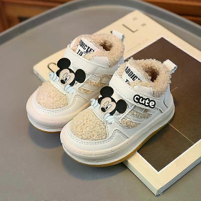 Disney Mickey Mouse Baby Plus Fleece Casual Shoes Winter kid Cotton Shoes Girl Lamb Wool Warm Toddler Shoes Infant Soft Sole Boy