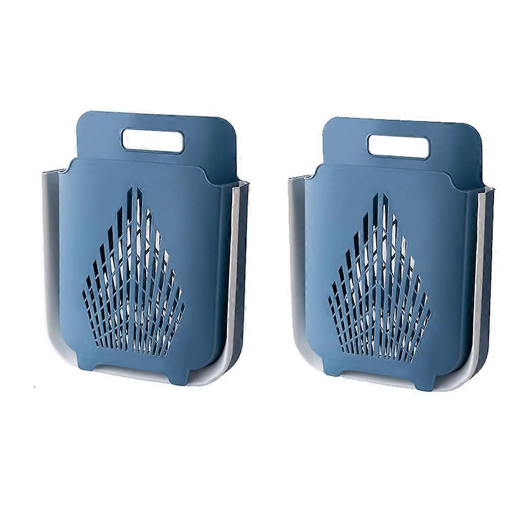 Laundry Basket Wall Mounted Large Capacity Foldable Hanging Hamper for Bathroom Blue 29.5x39cm