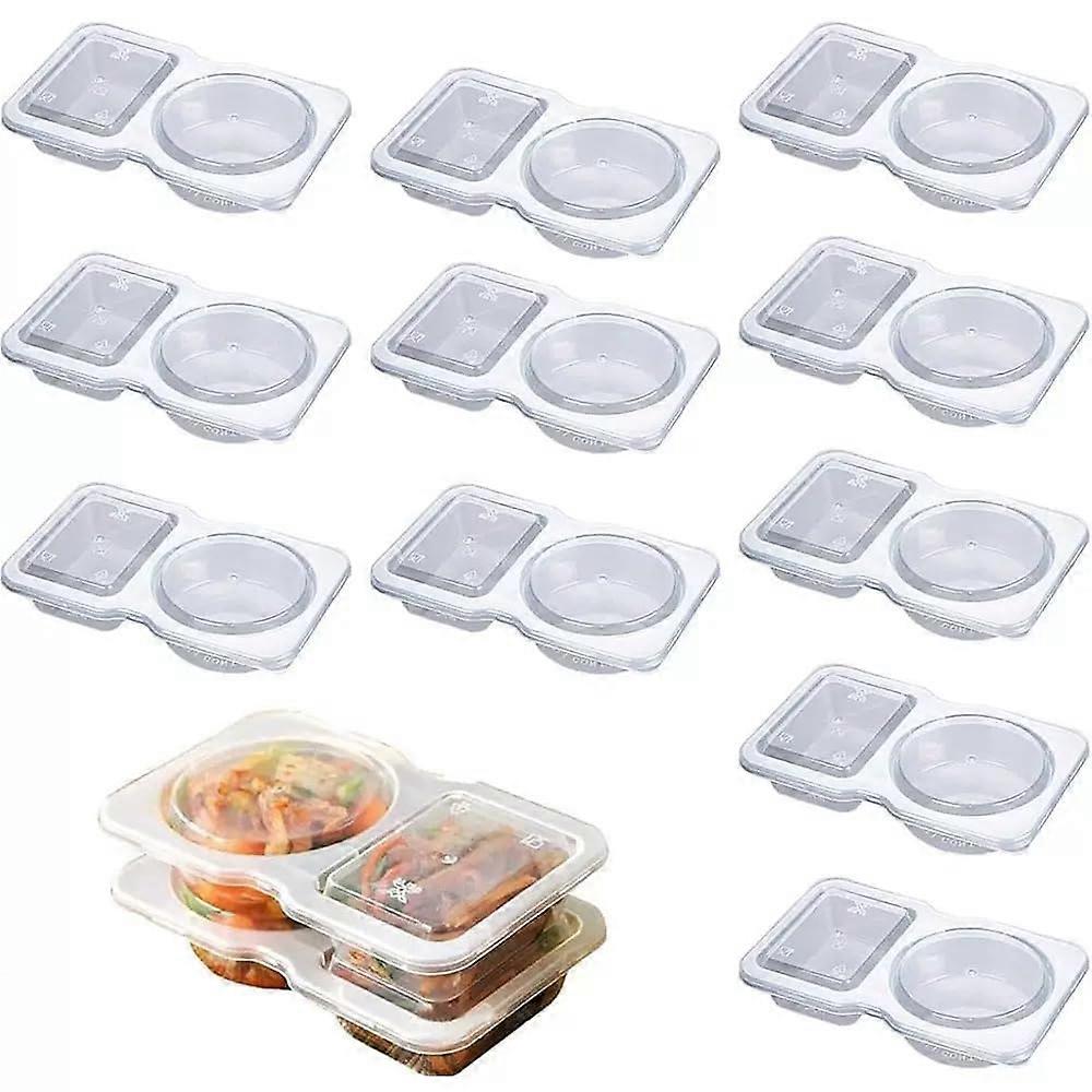 15 Sets 3oz Dual Compartment Condiment Containers with Lids, Leakproof Disposable Snack Cups