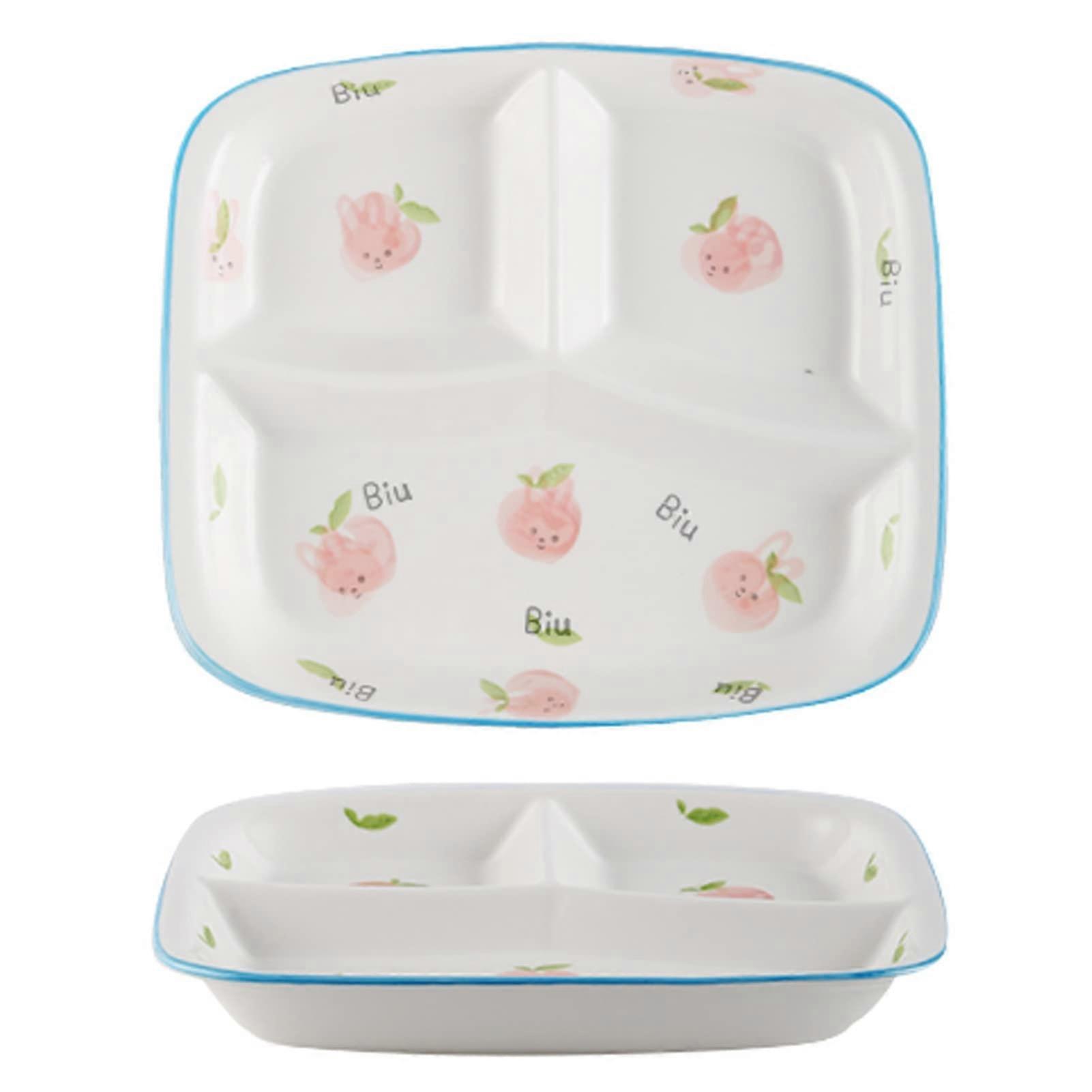 Divided Ceramic Plates 3 Compartment Portion Control Plate Microwave Safe NonSlip Serving Tray
