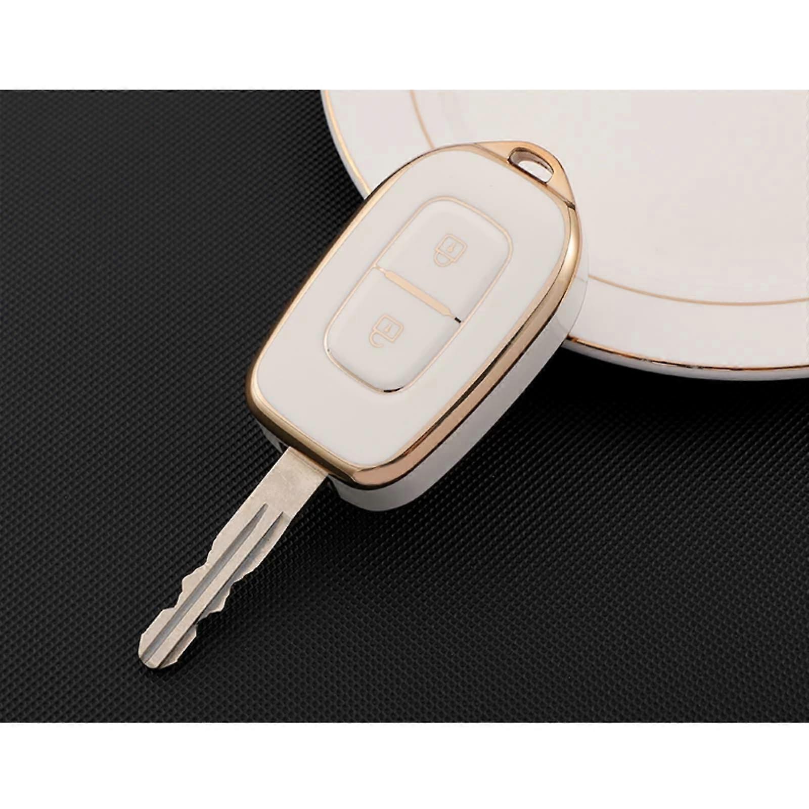 Key Fob Cover TPU 2 Button Shell for Renault Kwid Logan Duster with Scratch Protection White