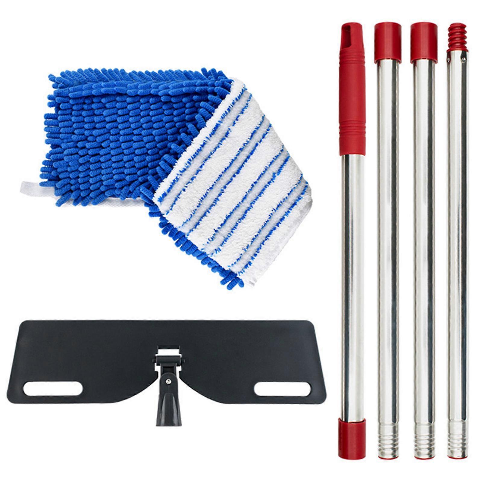 Chenille Wet/Dry Reversible Mop Replacement Cloth Cover Flat Mop with Coarse Thread Four-Section Telescopic Handle Set