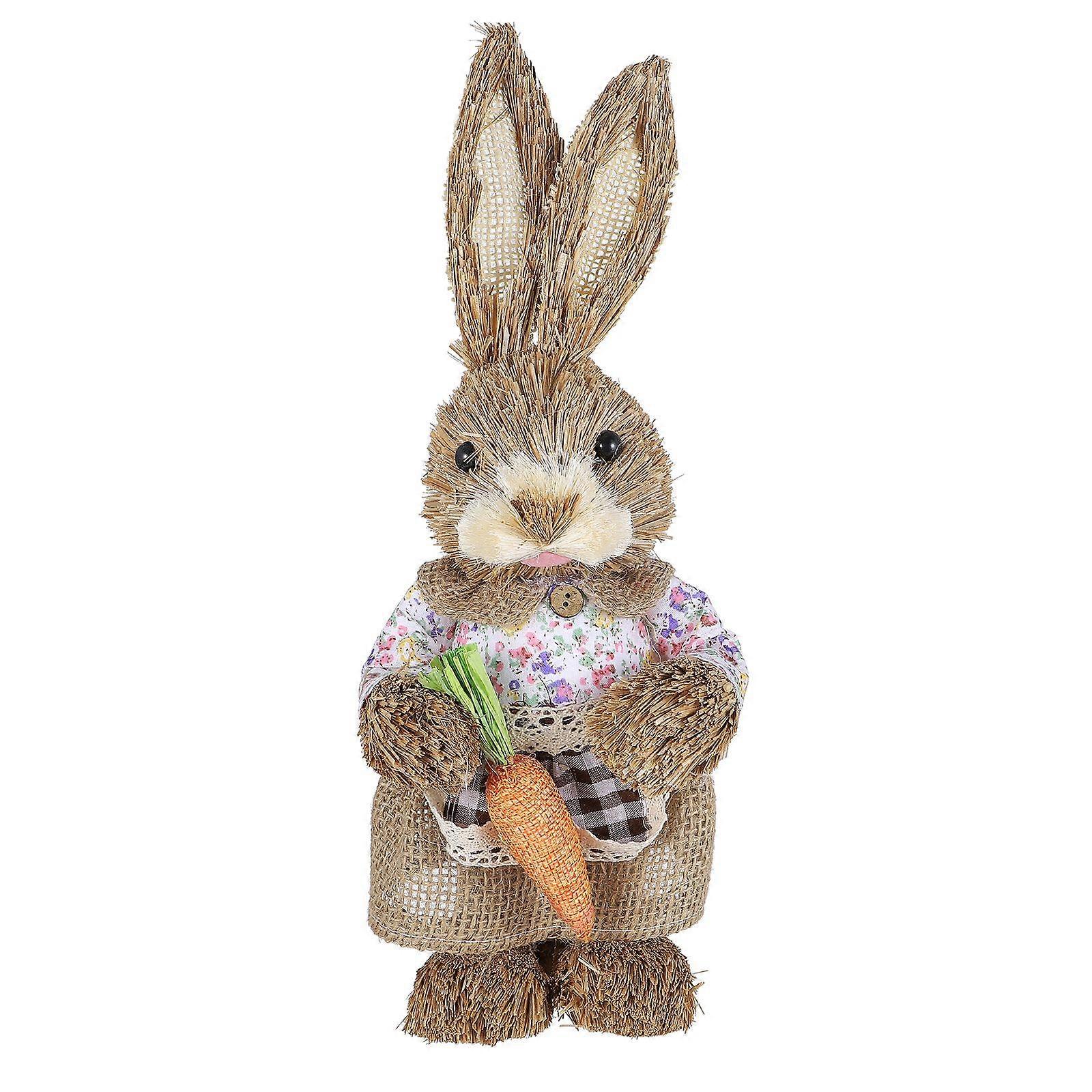 Simulation Rabbit Figure Lifelike Straw Rabbit Figurine Funny Easter Gift