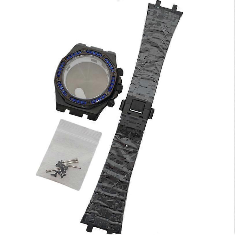 41mm Solid Case Flat Crystal Stainless Steel Brick-Patterned Case with Strap Watch Accessories for Japan VK63 Movement 1 Set