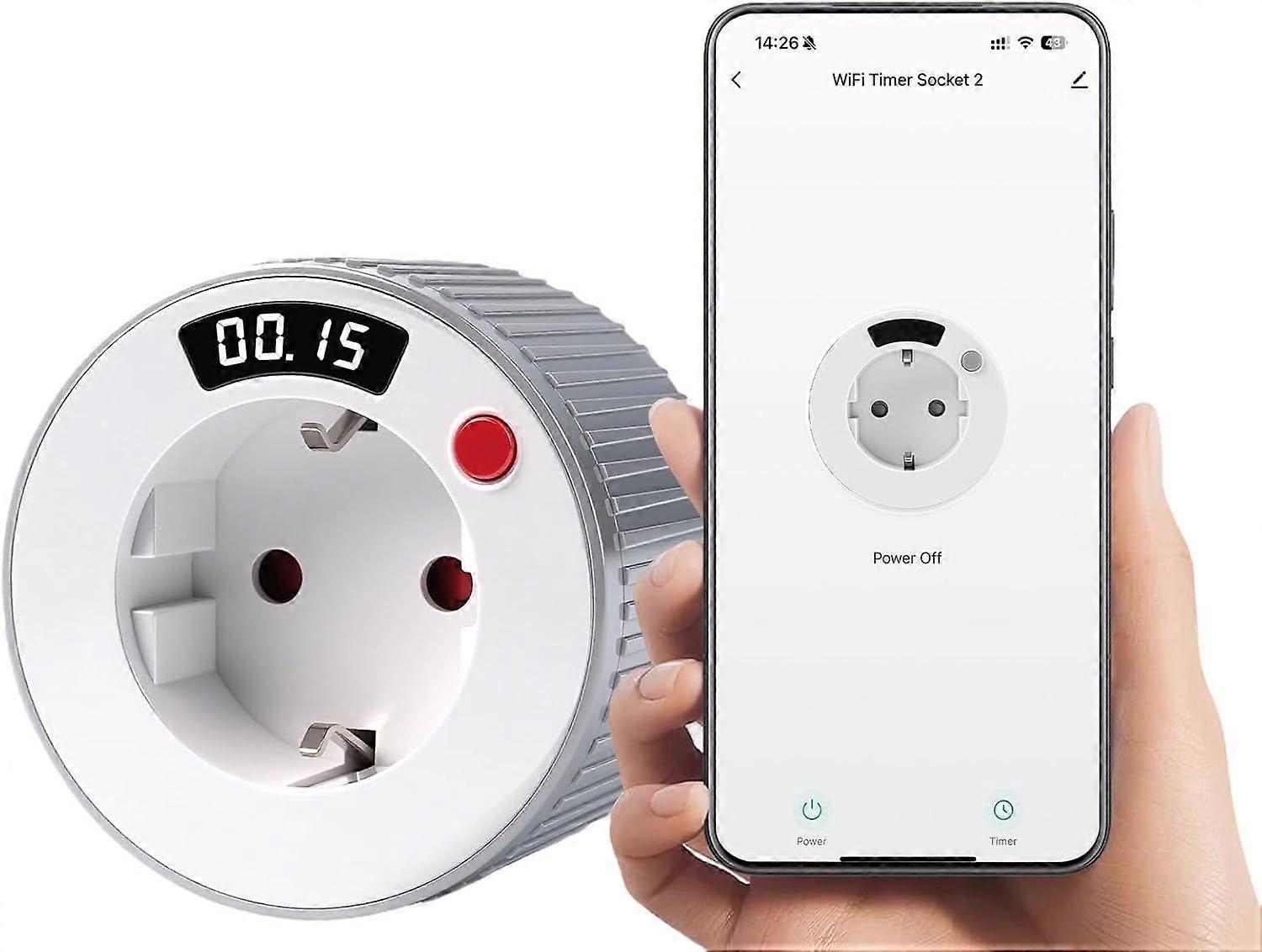 WiFi Smart Plug, Countdown Timer Plug from 1 Minute to 24 Hours, Timer Plug, Electrical Timer, Programmable Electrical Plug with Timer, 3680W 16A for 