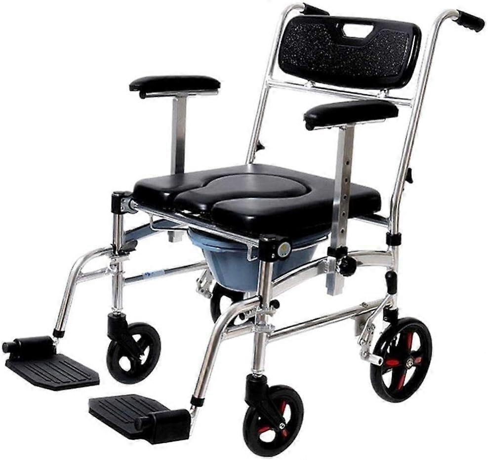 Shower Commode Chair with Wheels, Foldable Lightweight Frame, Padded Seat for Elderly Disabled