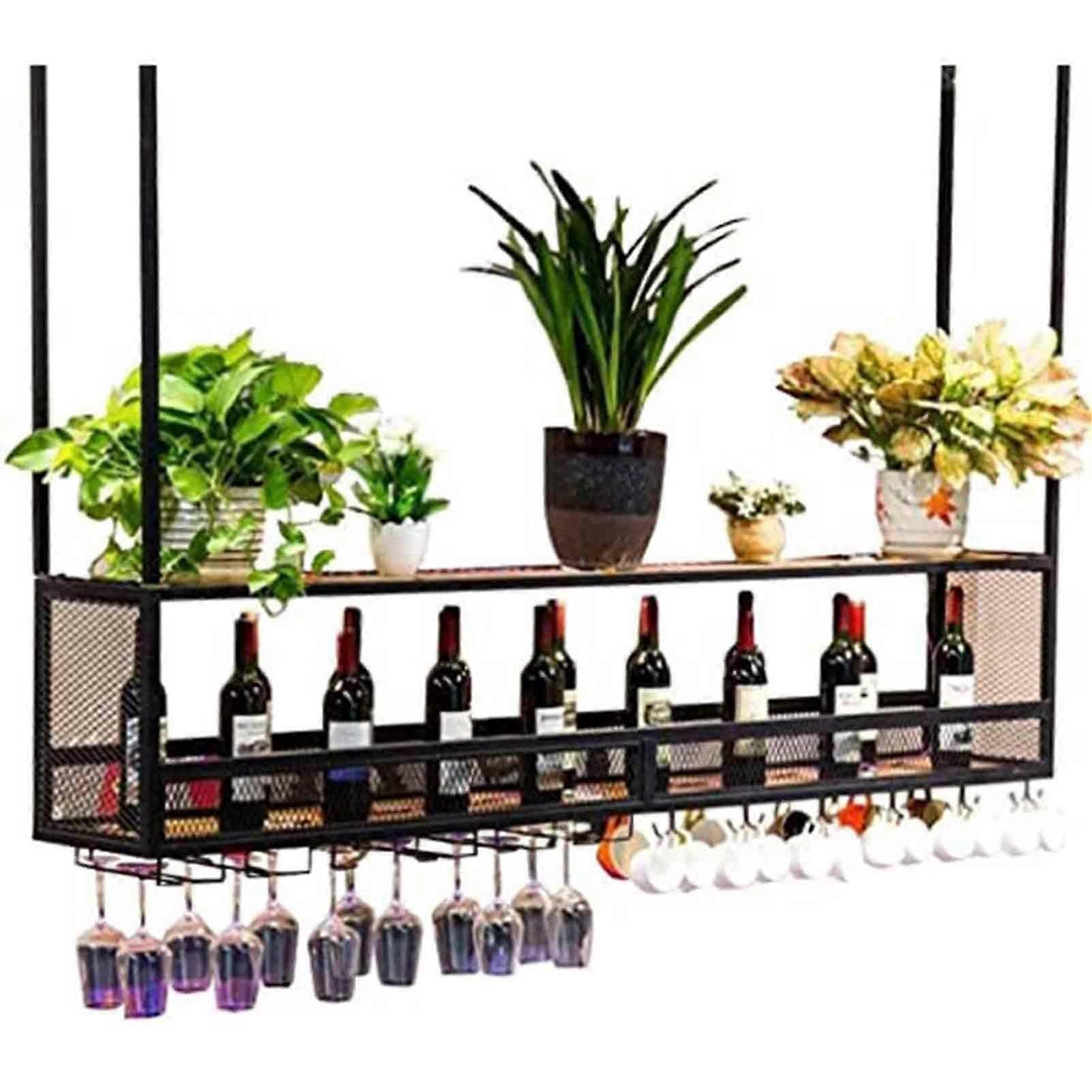 Hanging Wine Glass Rack Ceiling Mounted Stemware Holder with SpaceSaving Overhead Storage 80x30x80cm