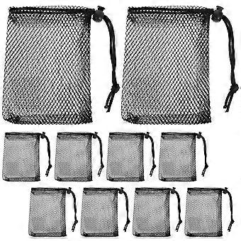 10pcs Small Mesh Bags Drawstring Black Mesh Drawstring Bag Sports Equipment Bag Small Gym Bag For Football Golf Stuff Balls