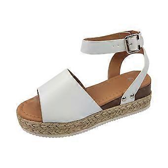 Dames zomersandalen met open teen, casual platform sleehak schoenen, casual canvas schoenen maat 37 wit