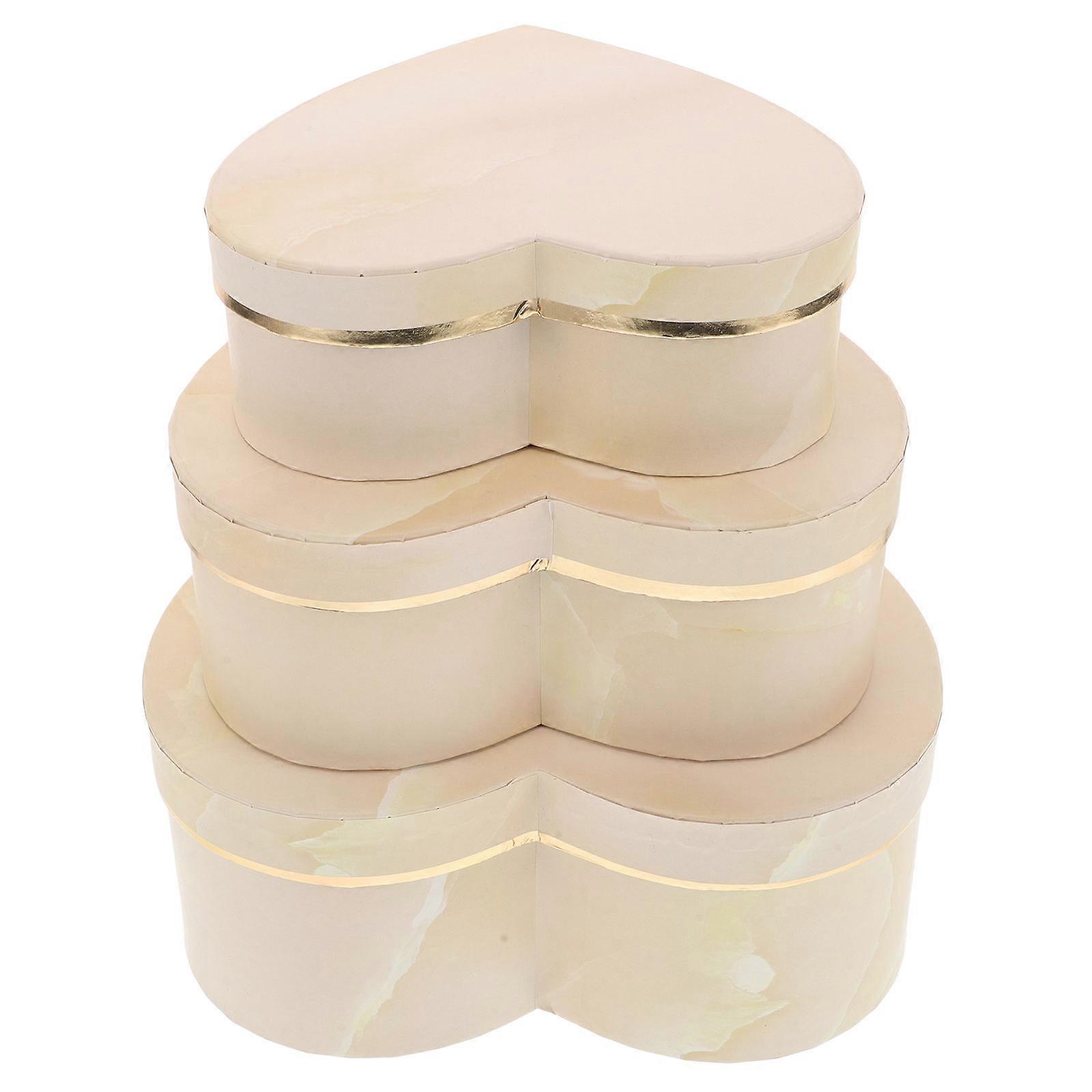 Marble Pattern Heart Shaped Gift Box for Storage 3Pcs Beige