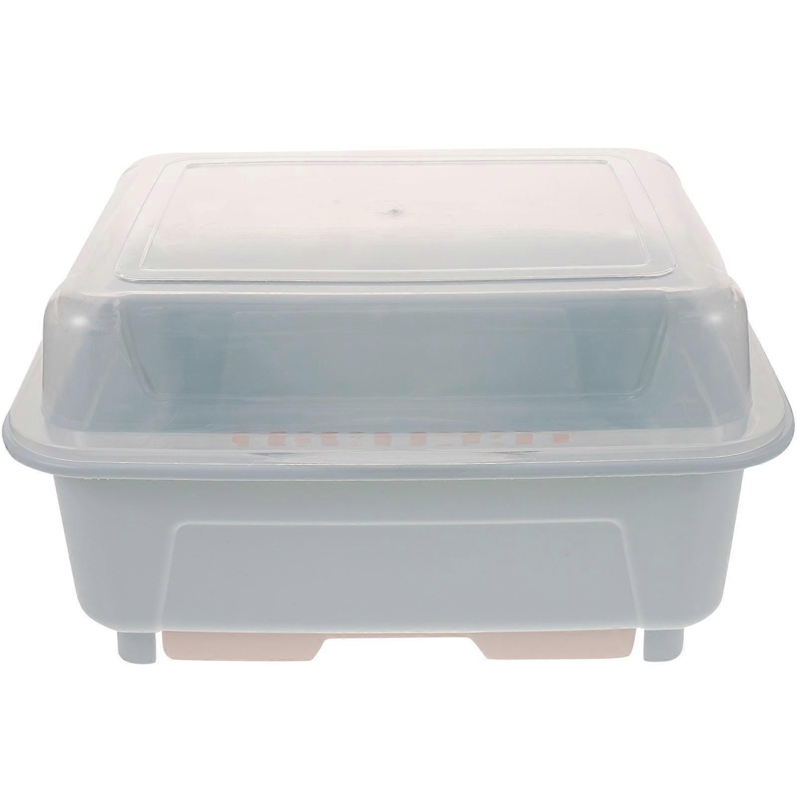 Dustproof Dish Drying Rack with Lid for Kitchen Use Blue PP Material