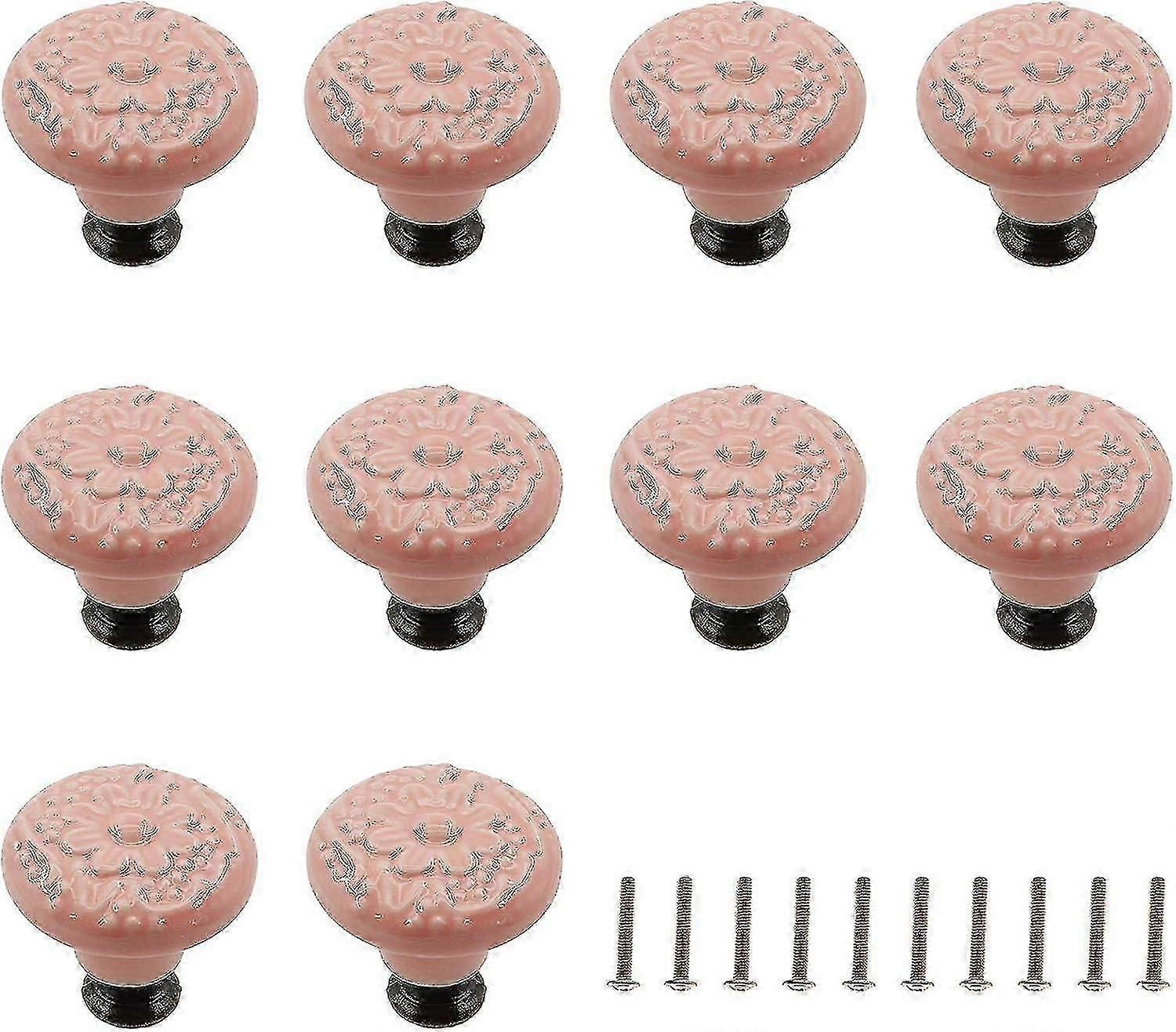Decorative ceramic drawer knobs - pack of 10 (pink)