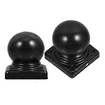 Lot de 2 embouts décoratifs ronds en fer noir pour poteaux de clôture métalliques - Sphère en fer résistant aux intempéries, compatible avec les poteaux carrés de 60 mm