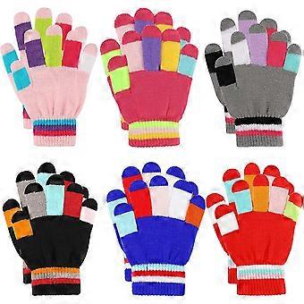 Gants pour enfants Tricot d’hiver Gants à rayures colorées Gants magiques à doigts complets