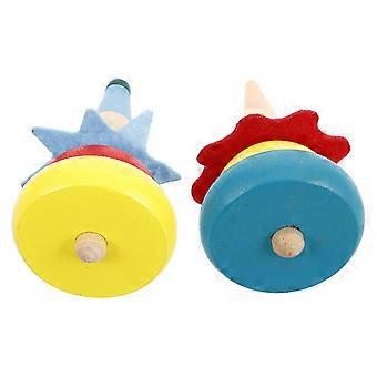 2pcs Handmade Painted Clown Wooden Clown Craft Tops Toy Wooden Toys Kindergarten Toys Intelligence Toy with Clown Styling and Bright Colors for Kids