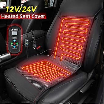 PU Leather Heated Front Car Seat Cover Cushion Warmer Pad W/ Smart Remote 12V 24V Universal winter warming Heater Accessories