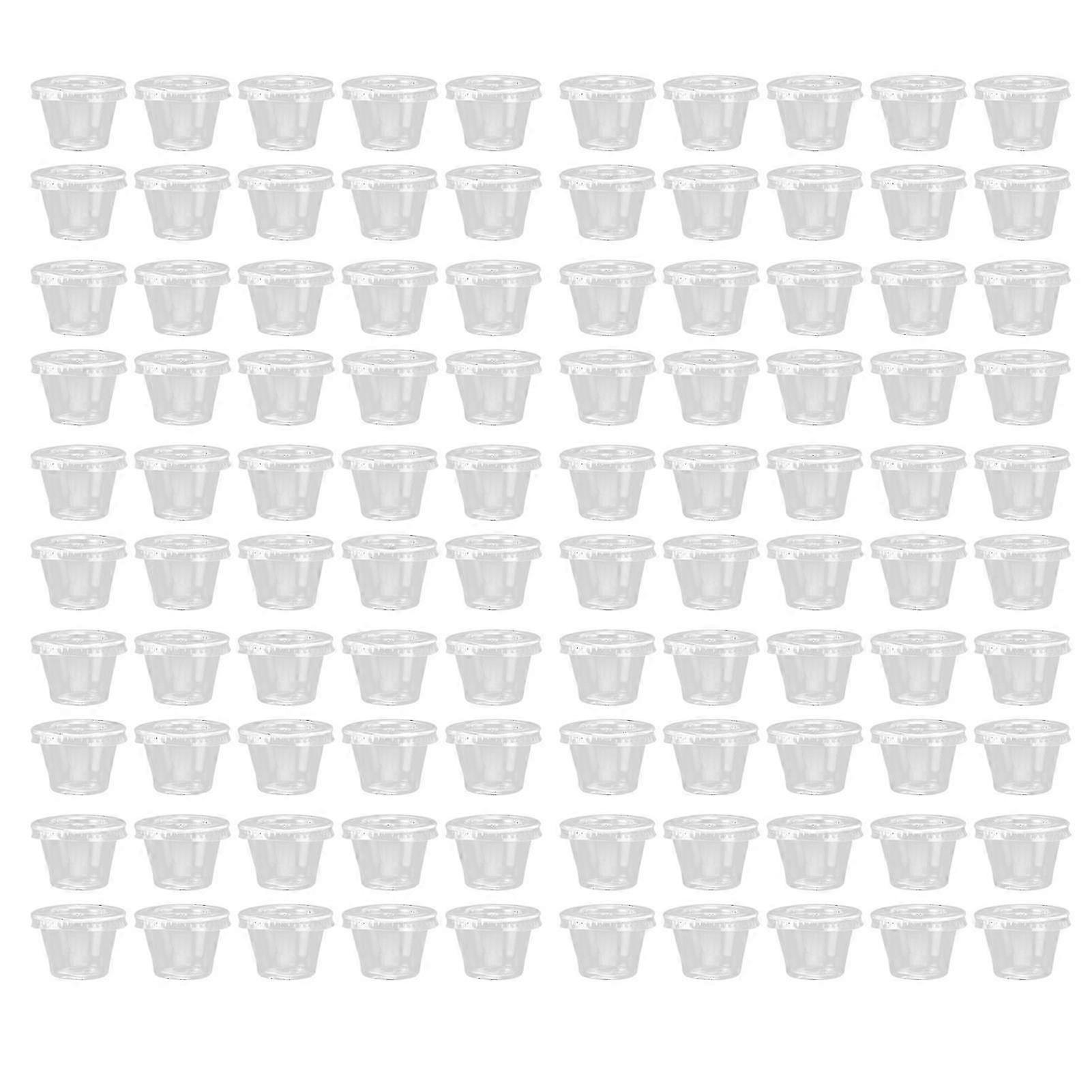 100 Sets Disposable Plastic Portion Cups with Lids for Condiment Storage Containers