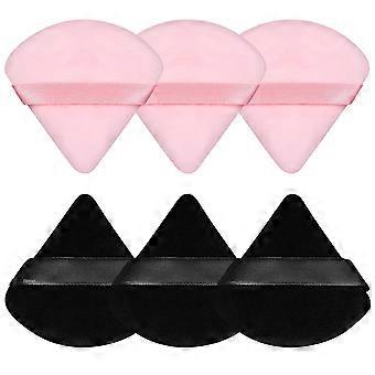 Powder Puffs, 6 Pack Triangle Velour Makeup Sponges, Pink Black