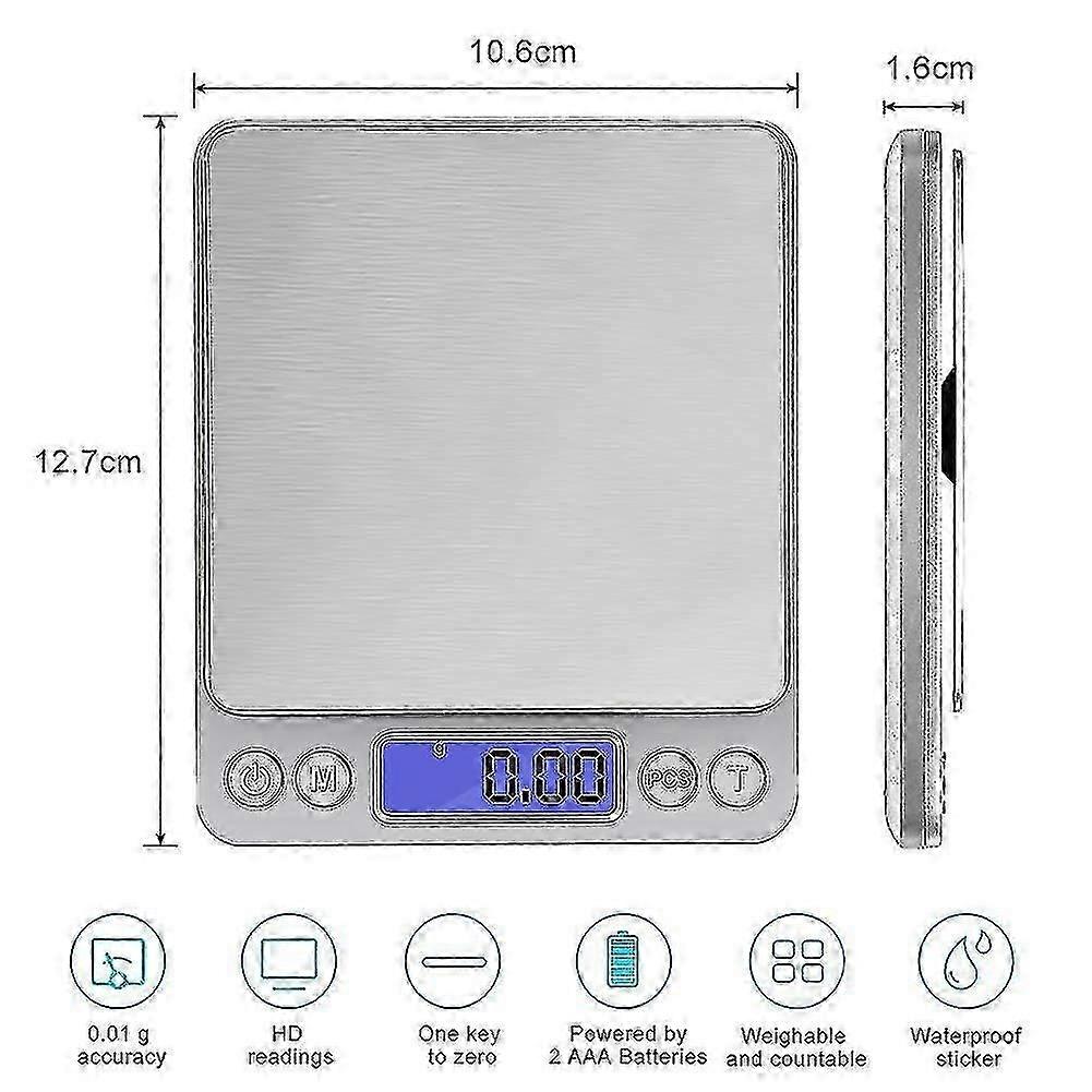 500g/0.01g High Precision Scale, Backlit LCD, Tare Count Function, Kitchen Pocket Jewelry Scale