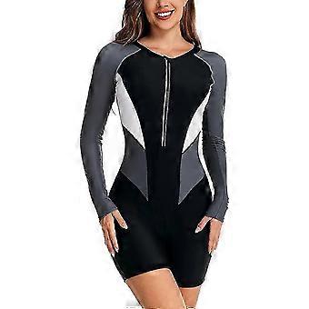 Women's One Piece Swimsuit Long Sleeve Rash Guard Ladies Wetsuit Athletic Swimsuit Surfing Diving Zip Front Swimwear Swimming Costume Xinmu
