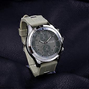 Stilig Menn Casual Rund Dial Tre Øye Klokke Silikon Stropp Kvarts Armbåndsur (Army Green)