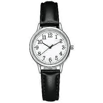 Orologio classico con cinturino in pelle e numeri, ideale come regalo per donna.