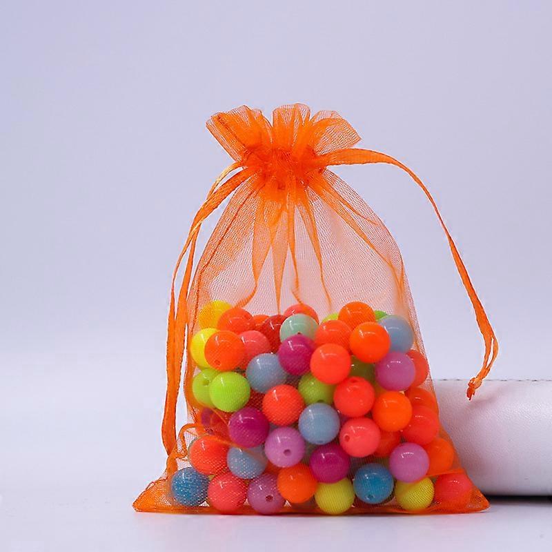Rectangle Organza Drawstring Bags Orange Red 10x8cm